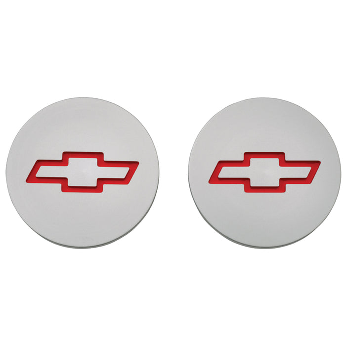 Proform 141-233 Freeze Plug Inserts; Silver w/ Recessed Bowtie Emblem; For SB Chevy Engine; Pair - Truck Part Superstore