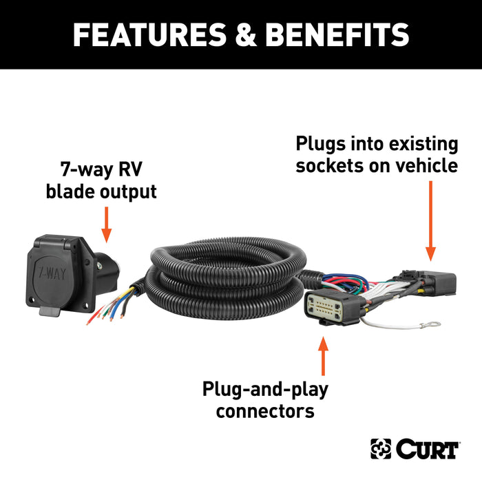 CURT 56278 Custom Wiring Harness; 7-Way RV Blade Output; Select Ford Explorer - Truck Part Superstore