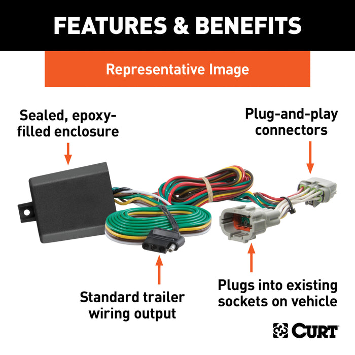 CURT 56352 Custom Wiring Harness; 4-Way Flat Output; Select Fiat 500X - Truck Part Superstore