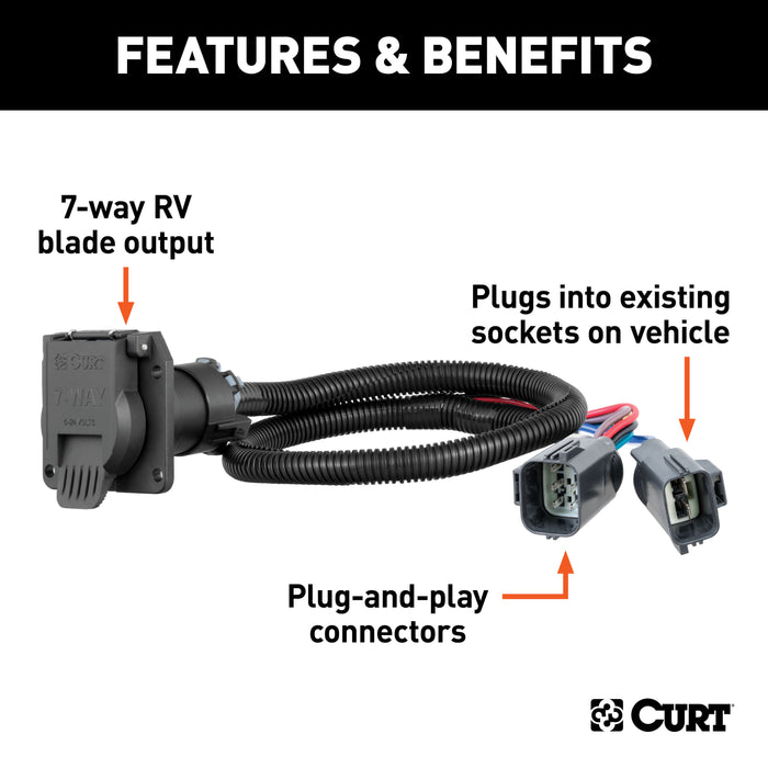 CURT 56443 Custom Wiring Harness; 7-Way RV Blade Output; Select Ford F-250; F-350; F-450 - Truck Part Superstore