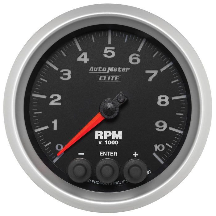 AutoMeter 5697 GAUGE; TACH; 3 3/8in.; 10K RPM; IN-DASH W/SHIFT LIGHT/PEAK MEM; ELITE - Truck Part Superstore