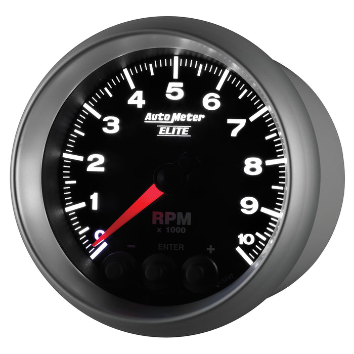 AutoMeter 5697 GAUGE; TACH; 3 3/8in.; 10K RPM; IN-DASH W/SHIFT LIGHT/PEAK MEM; ELITE - Truck Part Superstore