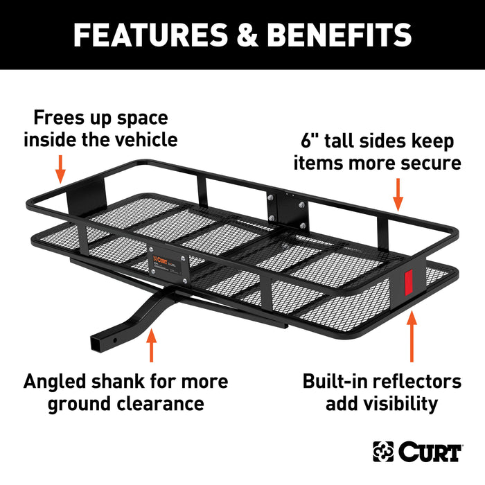 CURT 18152 60in. x 24in. Black Steel Basket Cargo Carrier (Fixed 2in. Shank; 500 lbs.) - Truck Part Superstore