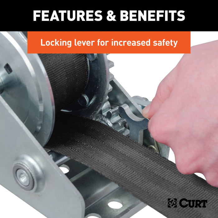 CURT 29433 Hand Crank Win. with 15ft. Strap (900 lbs; 6-1/2in. Handle) - Truck Part Superstore