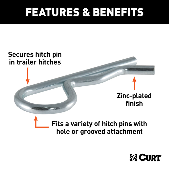 CURT 21602 CURT 21602 Trailer Hitch Clips for 1/2 or 5/8-Inch Pins; 3-Pack - Truck Part Superstore
