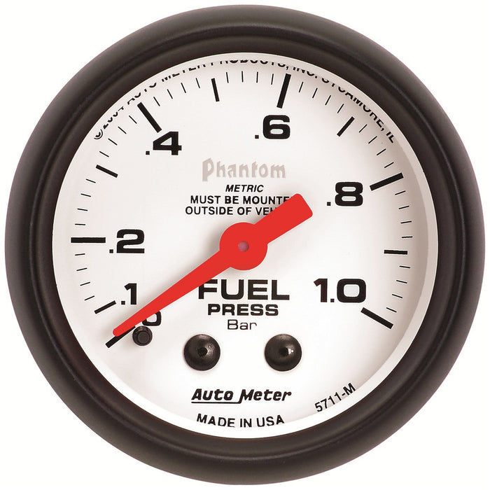 AutoMeter 5711-M GAUGE; FUEL PRESSURE; 2 1/16in.; 1.0BAR; MECHANICAL; PHANTOM - Truck Part Superstore