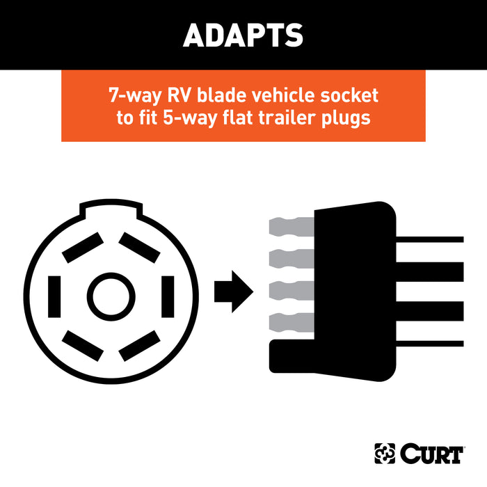 CURT 57282 8ft. Electrical Adapter Harness (7-Way RV Blade Vehicle to 5-Way Flat Trailer) - Truck Part Superstore