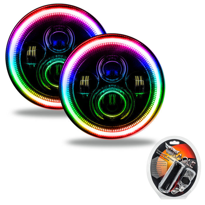 Oracle Lighting 5769-330 7 in. High Powered LED Headlights, Black Bezel, ColorSHIFT - Truck Part Superstore