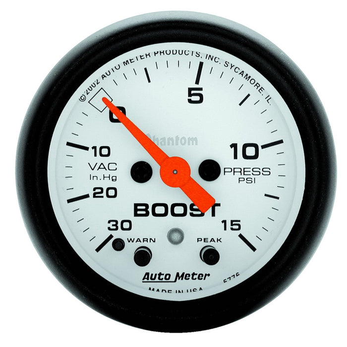 AutoMeter 5776 GAUGE; VAC/BOOST; 2 1/16in.; 30INHG-15PSI; STEPPER MOTOR W/PEAK/WARN; PHANTOM - Truck Part Superstore