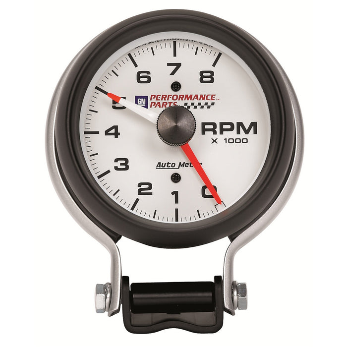 AutoMeter 5780-00406 GAUGE; TACHOMETER; 3 3/4in.; 8K RPM; PEDESTAL W/RED LINE; CHEVY RED BOWTIE; WHIT - Truck Part Superstore