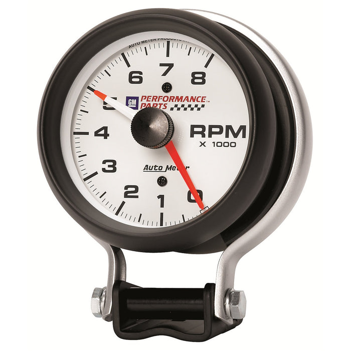 AutoMeter 5780-00406 GAUGE; TACHOMETER; 3 3/4in.; 8K RPM; PEDESTAL W/RED LINE; CHEVY RED BOWTIE; WHIT - Truck Part Superstore