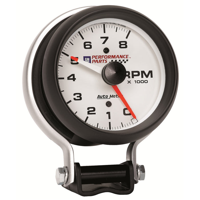 AutoMeter 5780-00406 GAUGE; TACHOMETER; 3 3/4in.; 8K RPM; PEDESTAL W/RED LINE; CHEVY RED BOWTIE; WHIT - Truck Part Superstore