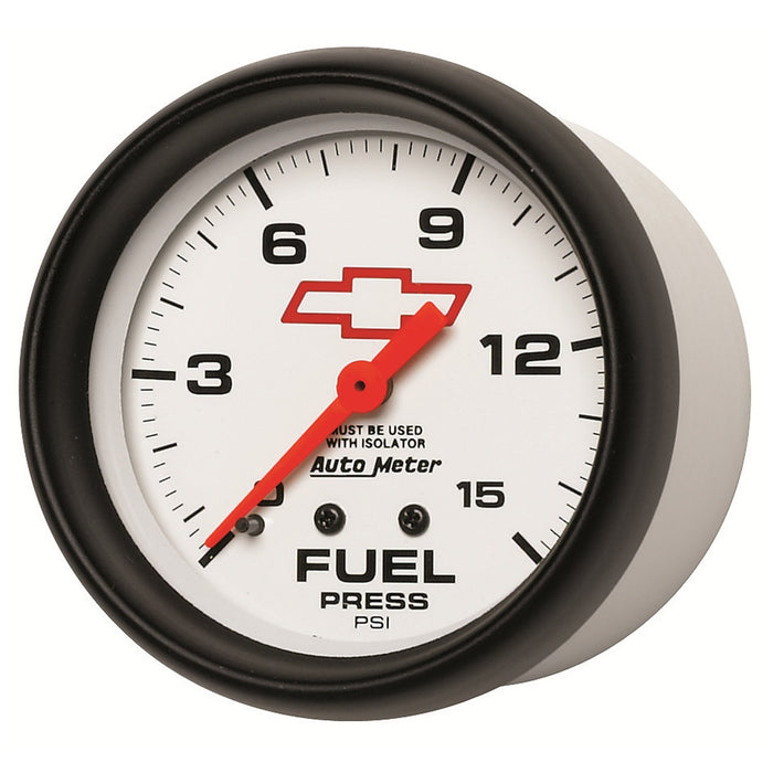 AutoMeter 5813-00406 GAUGE; FUEL PRESS; 2 5/8in.; 15PSI; MECH W/ISOLATOR; CHEVY RED BOWTIE; WHITE - Truck Part Superstore