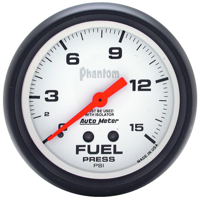 AutoMeter 5813 GAUGE; FUEL PRESSURE; 2 5/8in.; 15PSI; MECHANICAL W/ISOLATOR; PHANTOM - Truck Part Superstore