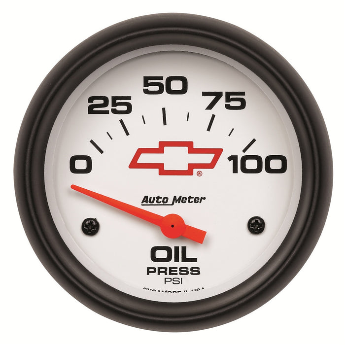 AutoMeter 5827-00406 GAUGE; OIL PRESSURE; 2 5/8in.; 100PSI; ELECTRIC; CHEVY RED BOWTIE; WHITE - Truck Part Superstore