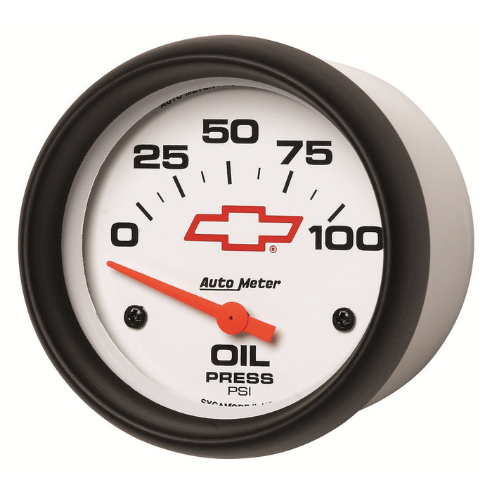 AutoMeter 5827-00406 GAUGE; OIL PRESSURE; 2 5/8in.; 100PSI; ELECTRIC; CHEVY RED BOWTIE; WHITE - Truck Part Superstore