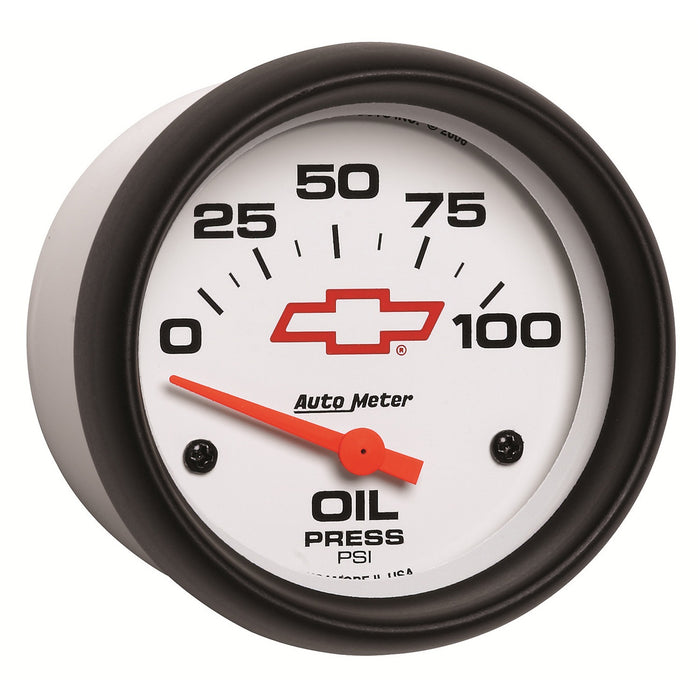 AutoMeter 5827-00406 GAUGE; OIL PRESSURE; 2 5/8in.; 100PSI; ELECTRIC; CHEVY RED BOWTIE; WHITE - Truck Part Superstore