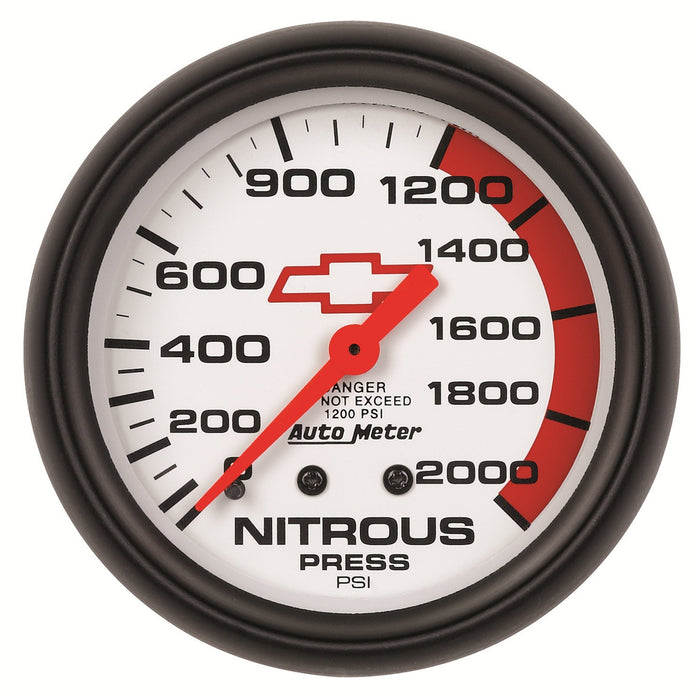 AutoMeter 5828-00406 GAUGE; NITROUS PRESSURE; 2 5/8in.; 2000PSI; MECHANICAL; CHEVY RED BOWTIE; WHITE - Truck Part Superstore