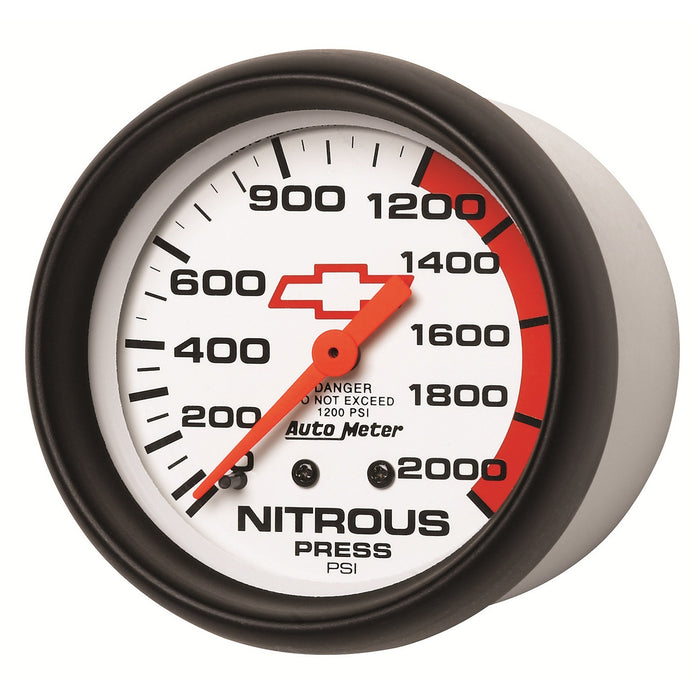 AutoMeter 5828-00406 GAUGE; NITROUS PRESSURE; 2 5/8in.; 2000PSI; MECHANICAL; CHEVY RED BOWTIE; WHITE - Truck Part Superstore