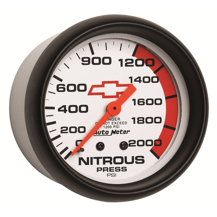 AutoMeter 5828-00406 GAUGE; NITROUS PRESSURE; 2 5/8in.; 2000PSI; MECHANICAL; CHEVY RED BOWTIE; WHITE - Truck Part Superstore