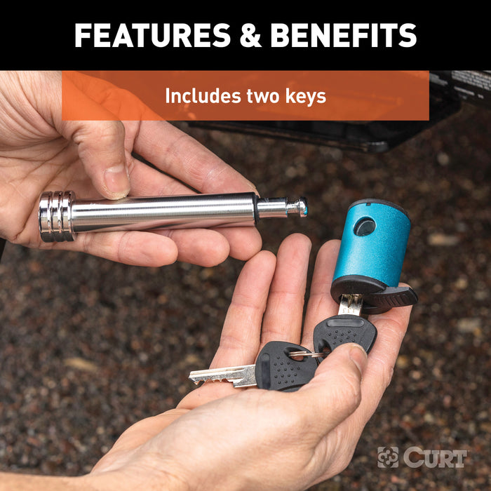 CURT 23504 5/8in. Hitch Lock (2in. or 2-1/2in. Receiver; Right-Angle; Chrome) - Truck Part Superstore