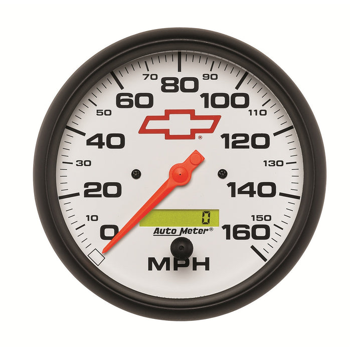 AutoMeter 5889-00406 GAUGE; SPEEDOMETER; 5in.; 160MPH; ELEC. PROGRAMMABLE; CHEVY RED BOWTIE; WHITE - Truck Part Superstore