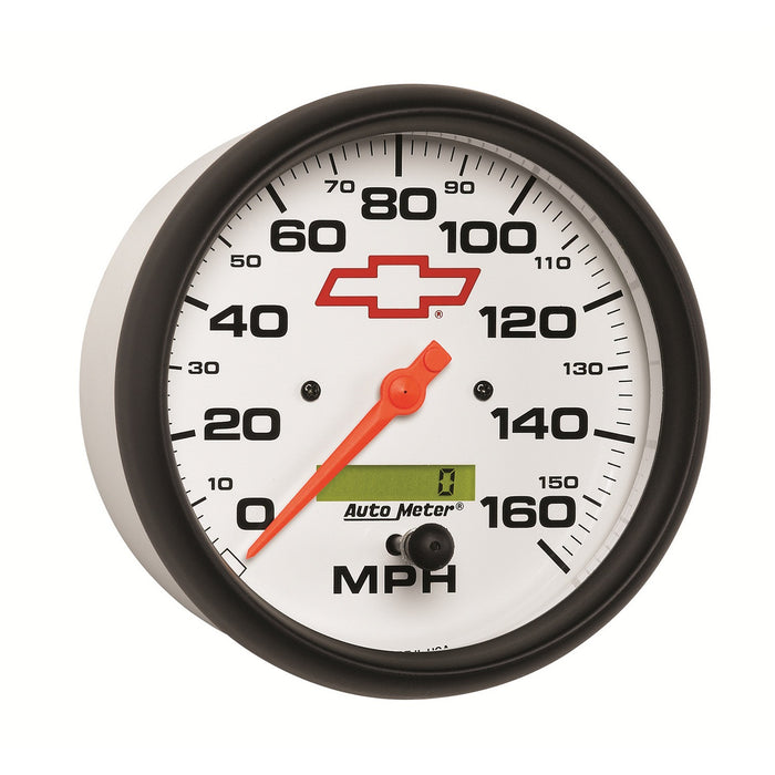 AutoMeter 5889-00406 GAUGE; SPEEDOMETER; 5in.; 160MPH; ELEC. PROGRAMMABLE; CHEVY RED BOWTIE; WHITE - Truck Part Superstore