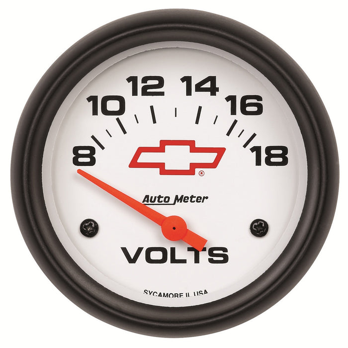 AutoMeter 5891-00406 GAUGE; VOLTMETER; 2 5/8in.; 18V; ELECTRIC; CHEVY RED BOWTIE; WHITE - Truck Part Superstore