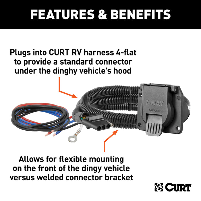 CURT 58980 Dinghy Towing Electrical Adapter (4-Way Flat Vehicle to 7-Way RV Blade) - Truck Part Superstore
