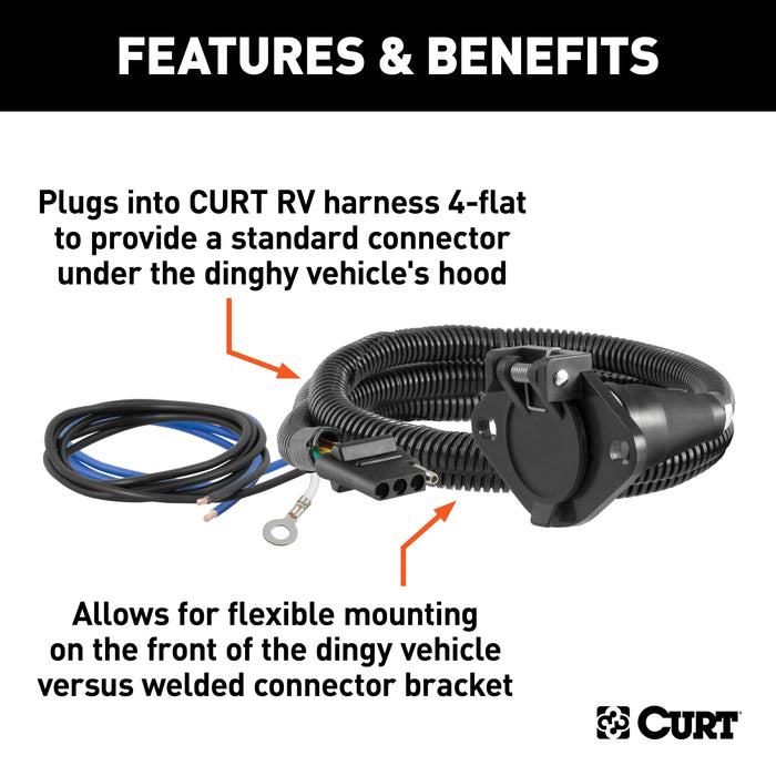 CURT 58981 CURT 58981 4-Way Flat Vehicle-Side to 6-Way Round Wiring Adapter; Dinghy Towing - Truck Part Superstore