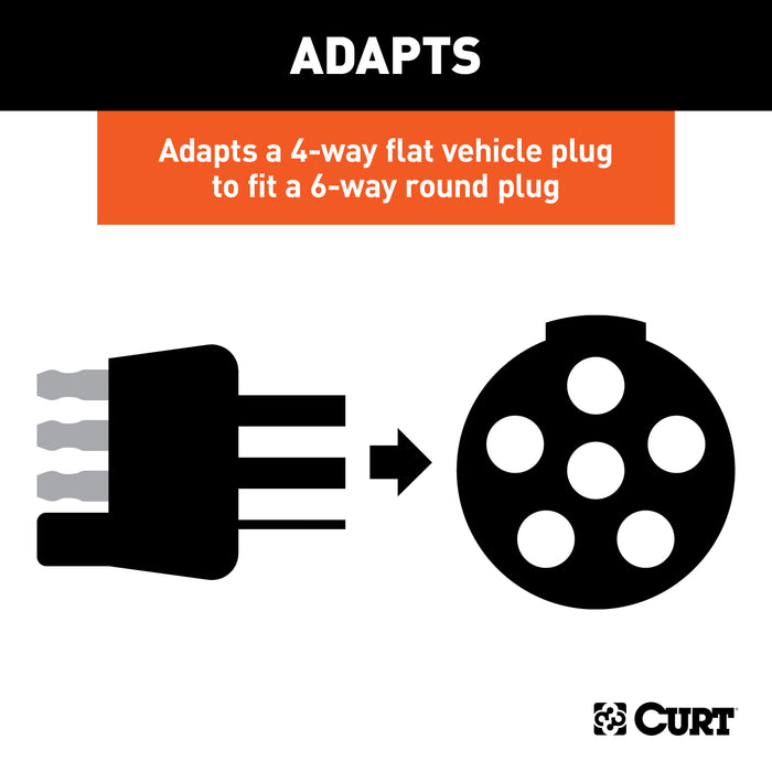 CURT 58981 CURT 58981 4-Way Flat Vehicle-Side to 6-Way Round Wiring Adapter; Dinghy Towing - Truck Part Superstore