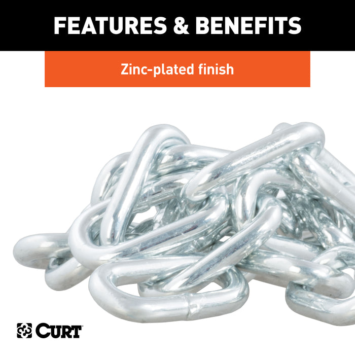 CURT 80313 27in. Safety Chain with 1 Snap Hook (5;000 lbs; Clear Zinc) - Truck Part Superstore