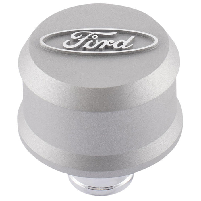 ProForm 302-437 Slant-Edge Aluminum Push-In Air Breather Cap Cast Gray Crinkle Finish Raised Machined Oval Ford Emblem Proform - Truck Part Superstore