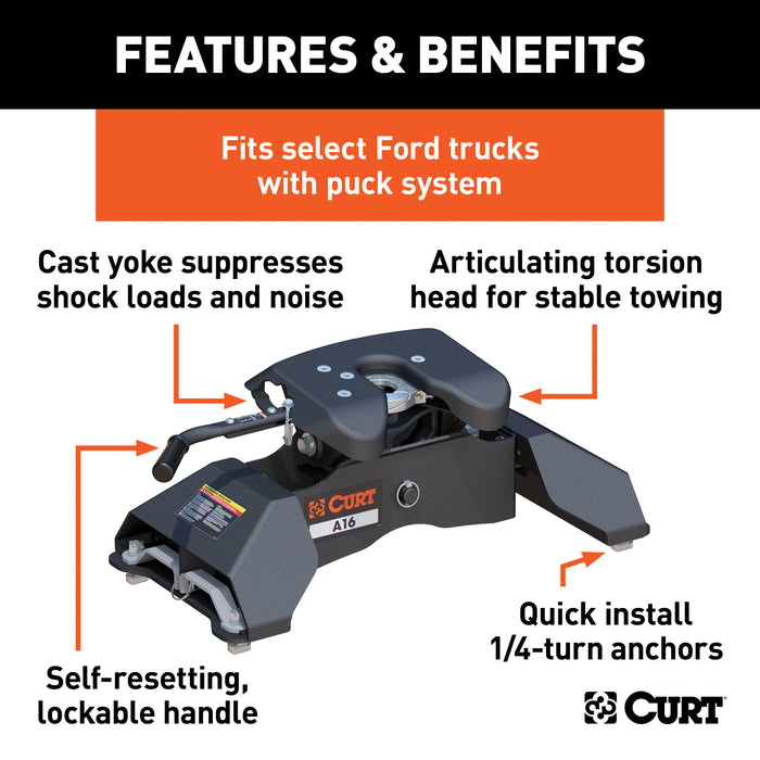 CURT 16033 A16 5th Wheel Hitch; Select Ford F-250; F-350; F-450; 8ft. Bed Puck System - Truck Part Superstore