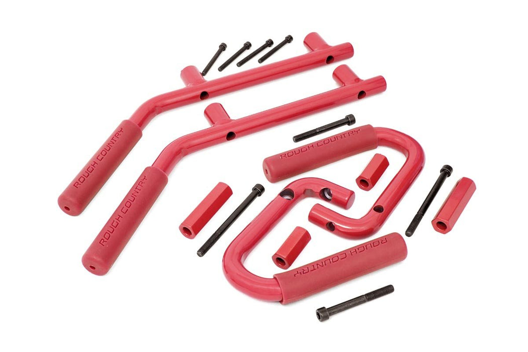 Rough Country 6503RED Jeep Solid Steel Grab Handle Set 07-18 Wrangler JK Red Rough Country - Truck Part Superstore