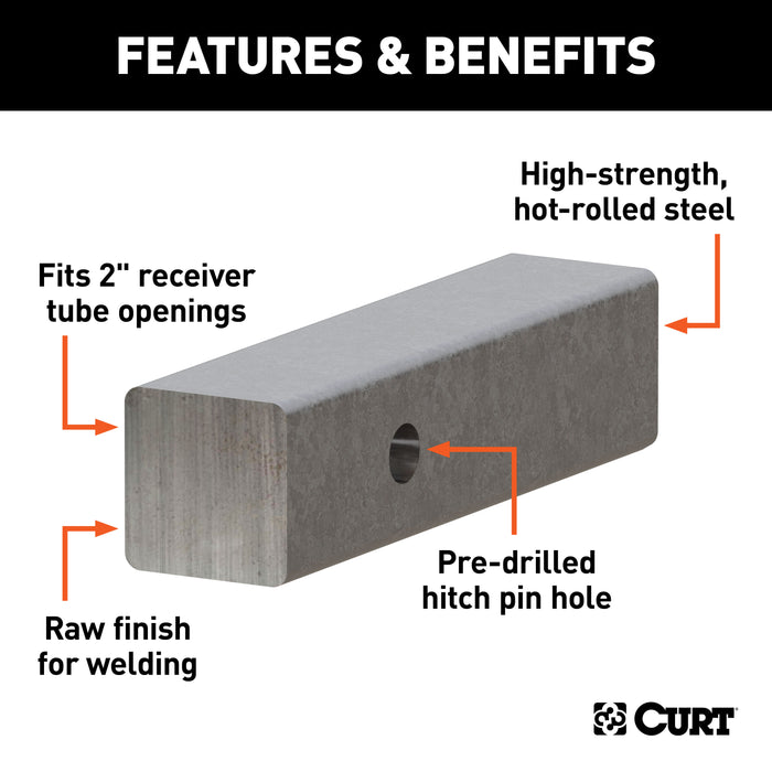 CURT 49537 CURT 49537 2-Inch x 8-Inch Weld-On Raw Steel Trailer Hitch Bar Shank - Truck Part Superstore