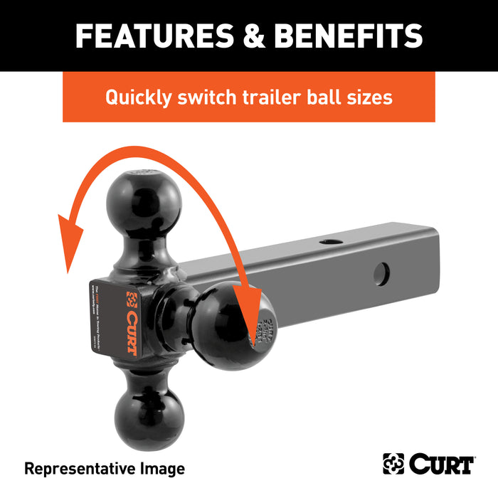 CURT 45651 Multi-Ball Mount (2-1/2in. Hollow Shank; 1-7/8in.; 2in./2-5/16in. Black Balls) - Truck Part Superstore