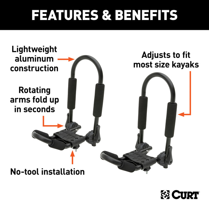 CURT 18320 CURT 18320 Fully Adjustable Aluminum Universal Kayak Roof Rack Carrier; 2-Pack - Truck Part Superstore