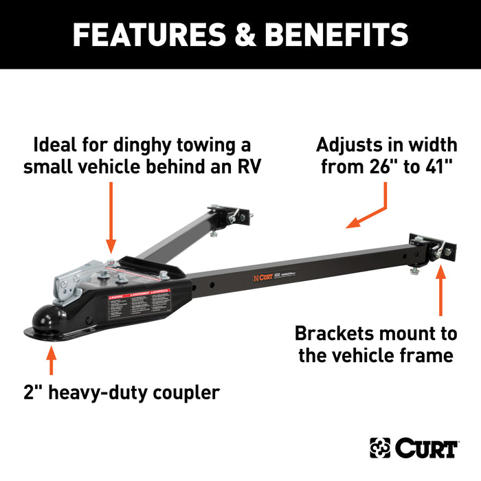 CURT 19745 Universal Tow Bar with 2in. Coupler; 5;000 lbs; Adjusts 26in. to 40in. - Truck Part Superstore