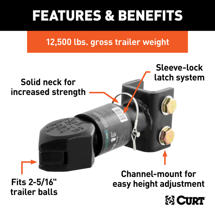 CURT 25329 2-5/16in. Channel-Mount Coupler with Sleeve-Lock (12;500 lbs; Black) - Truck Part Superstore