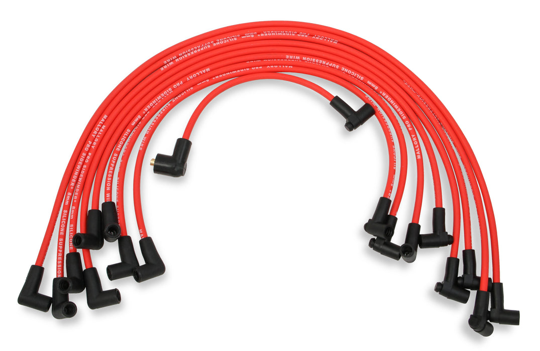 Mallory 600 Pro Wire Set; 8mm Red Silicone Jacket; Black Plug Boots; - Truck Part Superstore