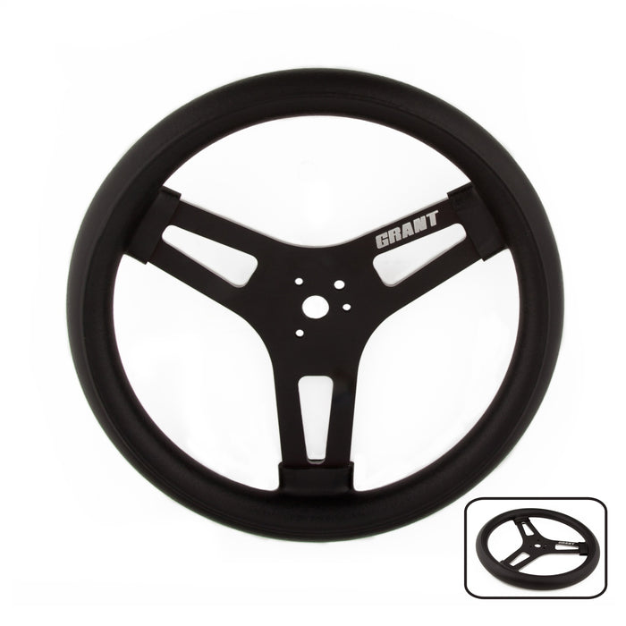 Grant 601 Racing Steering Wheel; 15 in. Diameter; Black; 3-Spoke Design: Grant Logo; - Truck Part Superstore