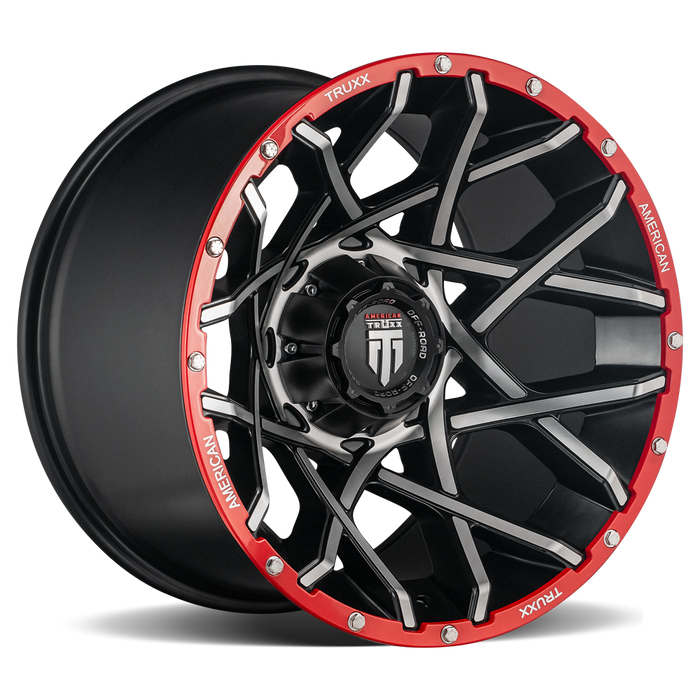 AMERICAN TRUXX AT1901-2270BML-44 AT1901 GRIDLOCK BLACK/MACHINED/RED BEADLOCK 20X12 8-170 -44mm 125.2mm - Truck Part Superstore