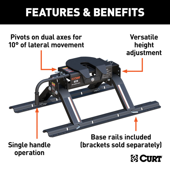 CURT 16116 CURT 16116 E16 5th Wheel Hitch with Base Rails; 16;000 lbs - Truck Part Superstore