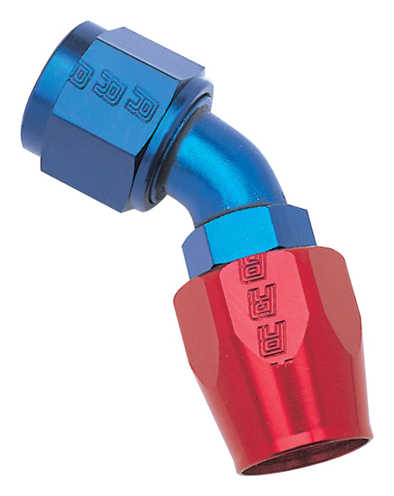 Russell 610080 Standard Radius Full Flow 45 Deg. Swivel Hose End; Red/Blue; -4AN; - Truck Part Superstore