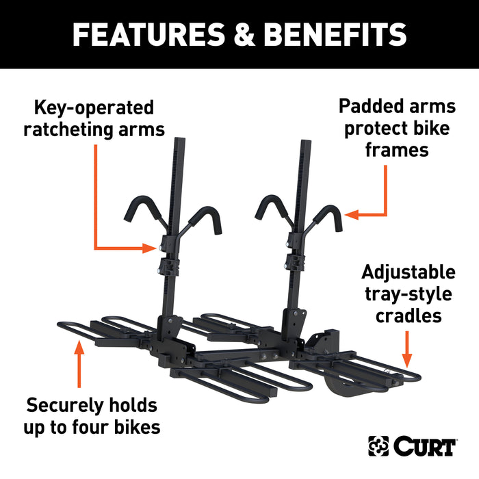 CURT 18087 Tray-Style Hitch-Mounted Bike Rack (4 Bikes; 2in. Shank) - Truck Part Superstore