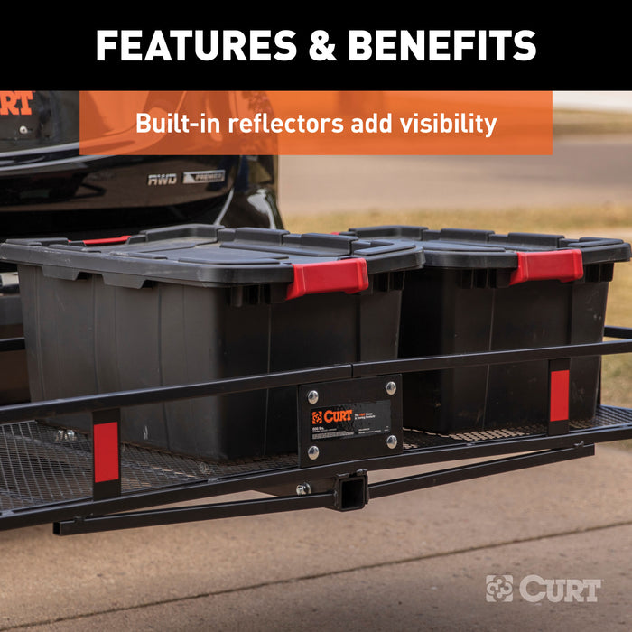 CURT 18153 60in. x 24in. Black Steel Basket Cargo Carrier (Folding 2in. Shank; 500 lbs.) - Truck Part Superstore