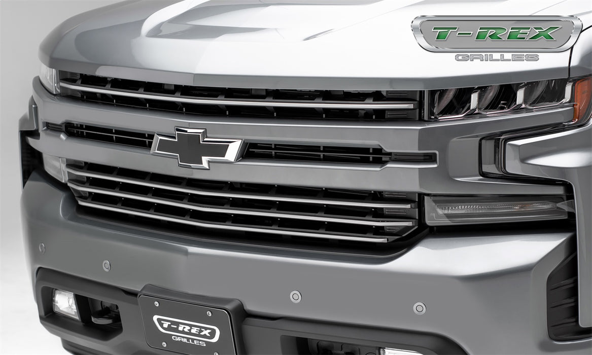 T-Rex Grilles 6211233 Billet Series Grille; Horizontal Round; Aluminum; Brushed; 4 Pc; Overlay; - Truck Part Superstore