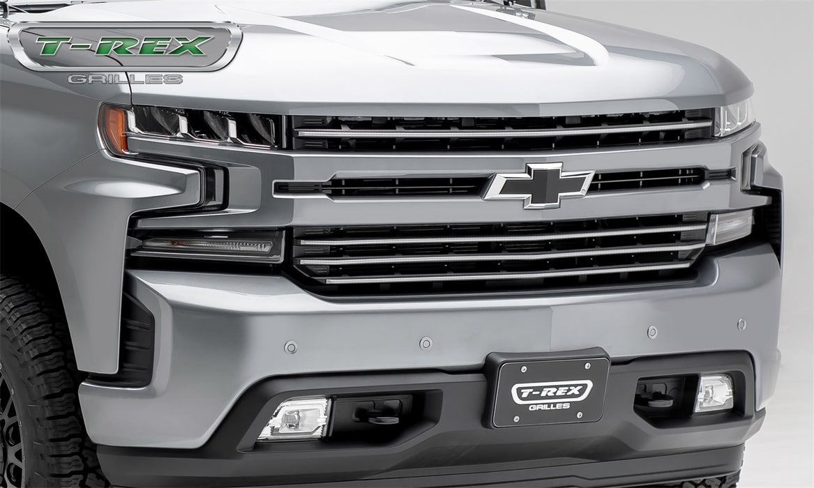 T-Rex Grilles 6211233 Billet Series Grille; Horizontal Round; Aluminum; Brushed; 4 Pc; Overlay; - Truck Part Superstore