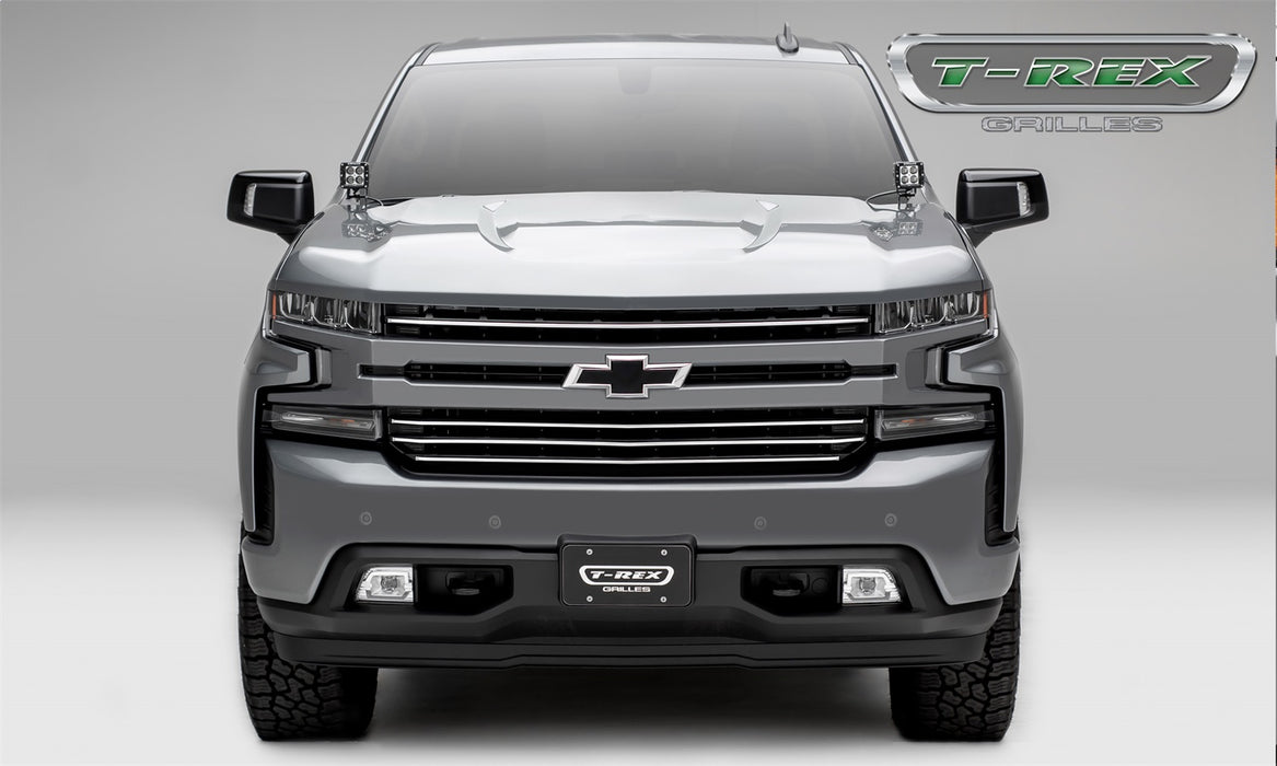T-Rex Grilles 6211236 Billet Series Grille; Horizontal Round; Aluminum; Silver; 4 Pc; Overlay; - Truck Part Superstore